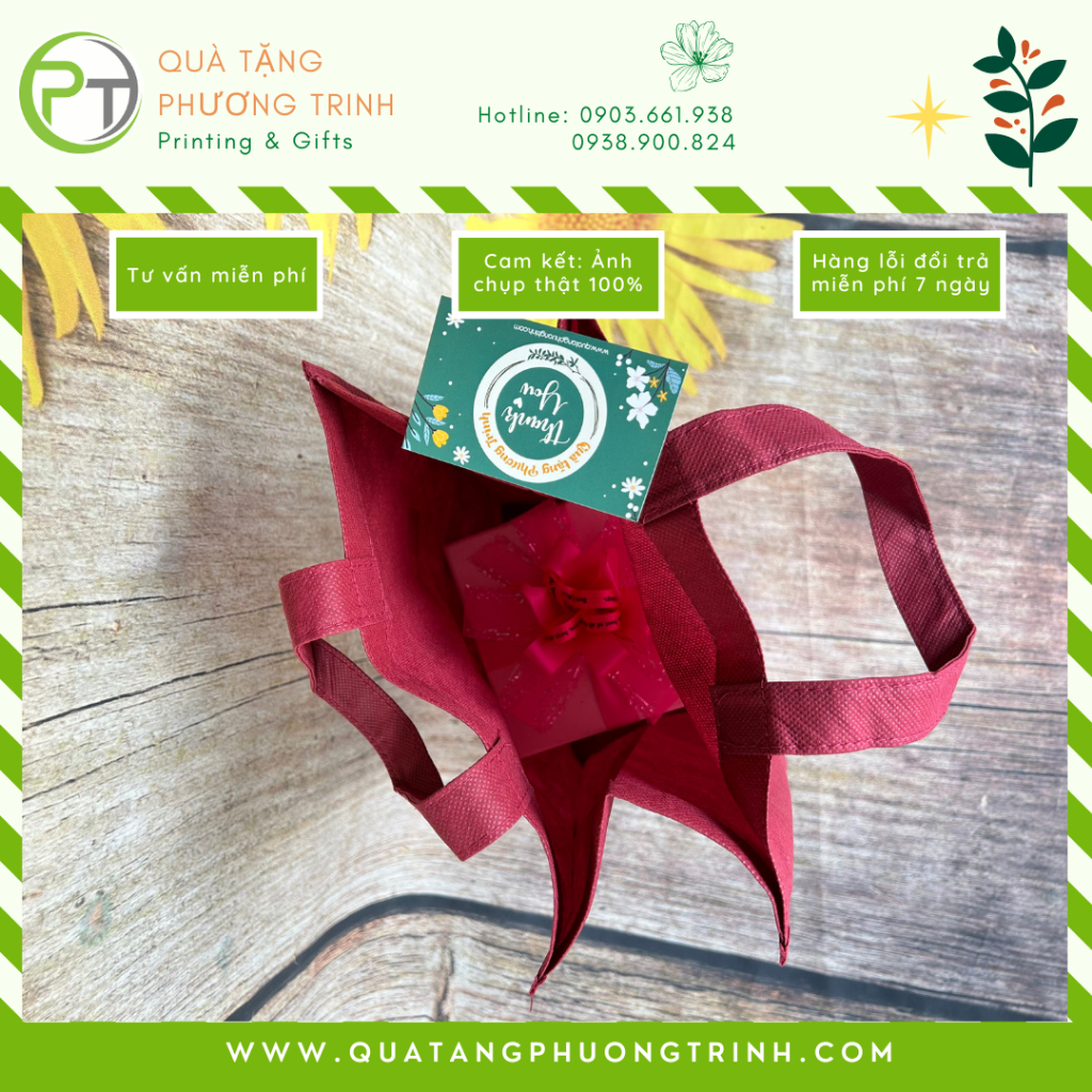 Túi vải không dệt màu đỏ đô cm in logo Agribank