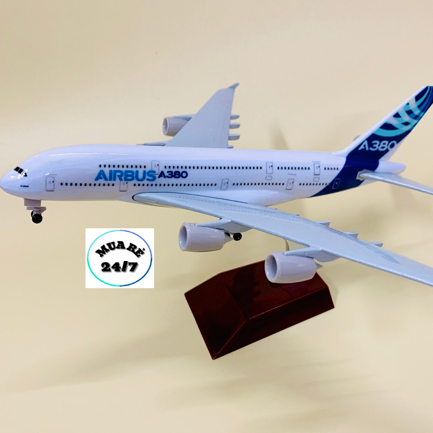 MÔ HÌNH MÁY BAY AIRBUS A380 HỢP KIM CAO CẤP 20CM CÓ BÁNH XE KÈM ĐẾ TRƯNG BÀY