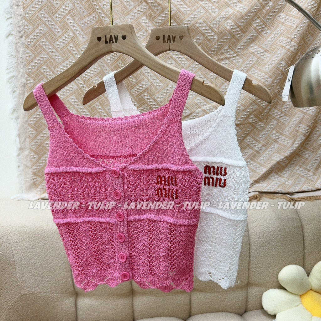 Áo 2 dây len lưới mtg Miu Miu sịn sò 2 màu hot trend Hàng QC chất đẹp freesize