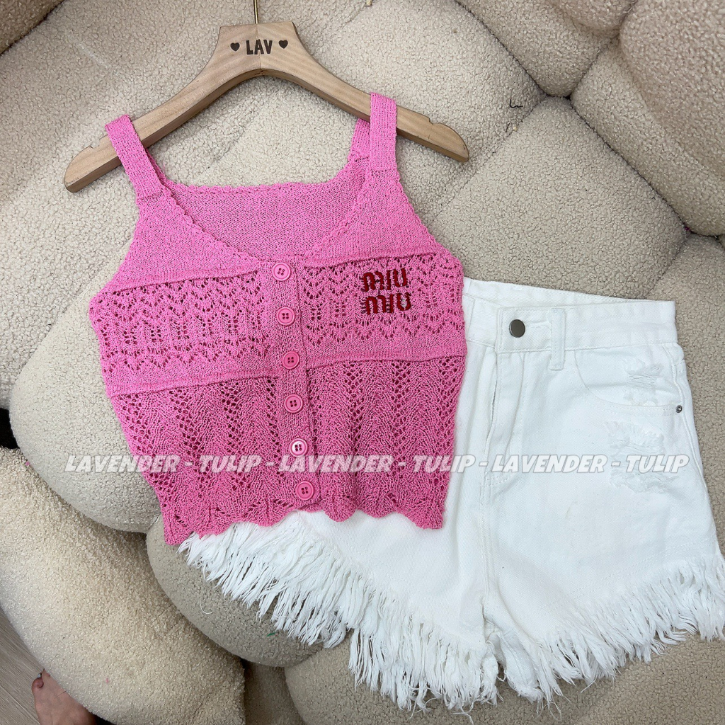 Áo 2 dây len lưới mtg Miu Miu sịn sò 2 màu hot trend Hàng QC chất đẹp freesize