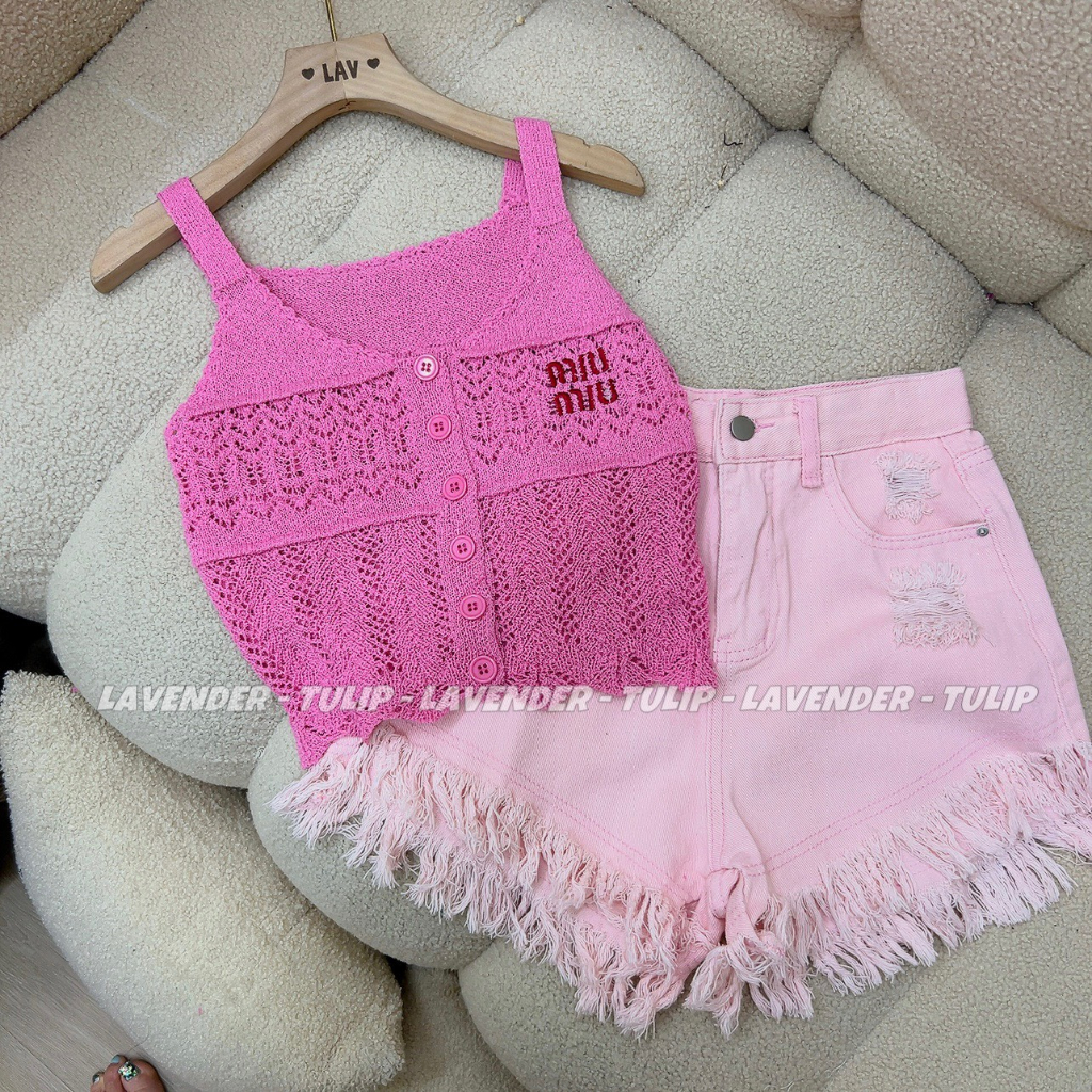 Áo 2 dây len lưới mtg Miu Miu sịn sò 2 màu hot trend Hàng QC chất đẹp freesize