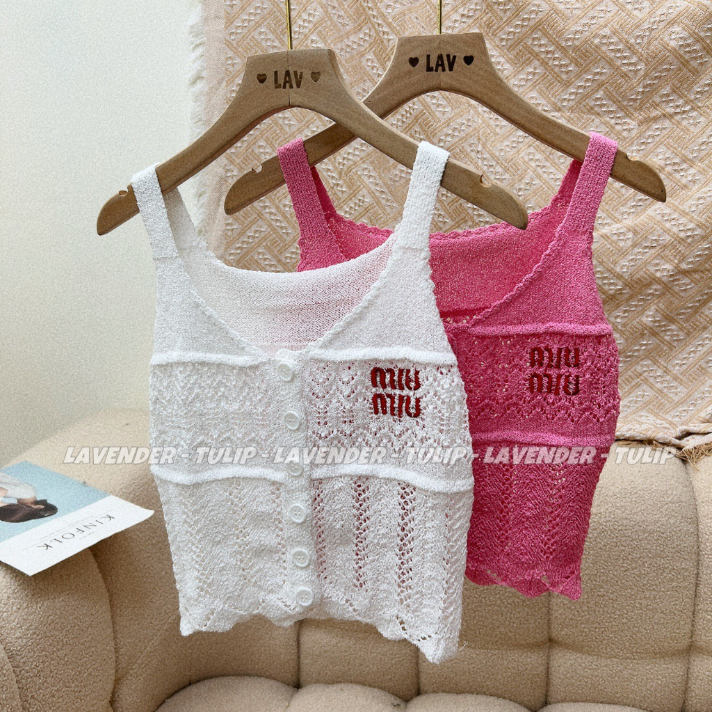 Áo 2 dây len lưới mtg Miu Miu sịn sò 2 màu hot trend Hàng QC chất đẹp freesize