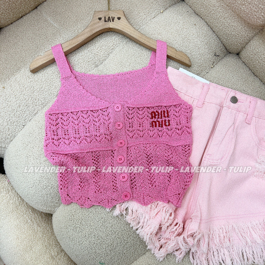 Áo 2 dây len lưới mtg Miu Miu sịn sò 2 màu hot trend Hàng QC chất đẹp freesize