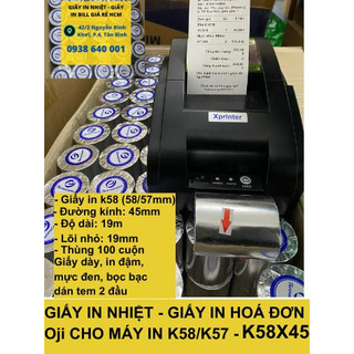Thùng 50 Cuộn Giấy in bill, Giấy in nhiệt, Giấy in hóa đơn k57 x45mm ( k58 x45mm)