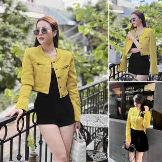 Áo khoác dạ tweed vàng ZR dáng ngắn - Tinahouse.2021