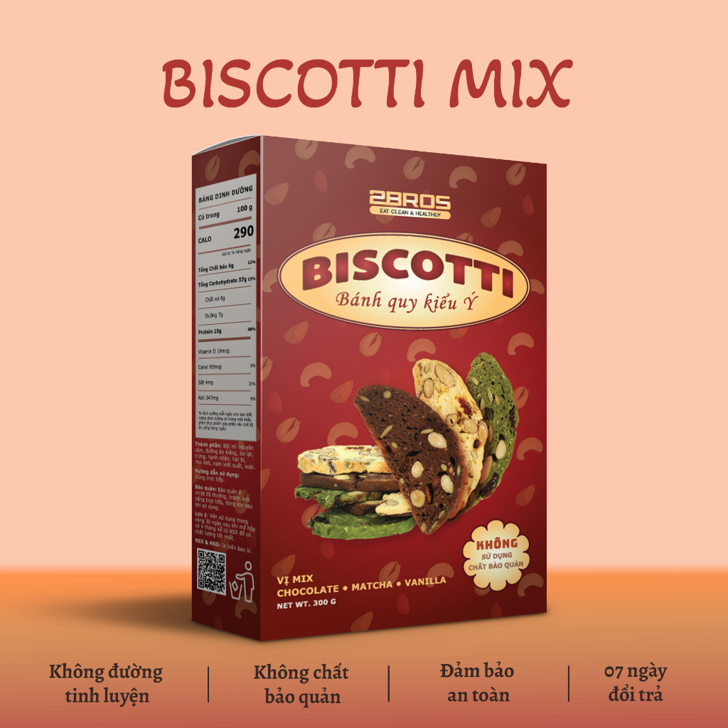 Bánh Biscotti Mix ăn kiêng không đường cho người tập thể thao ăn kiêng, giảm cân, tiểu đường - chính hãng TWOBROS FOOD