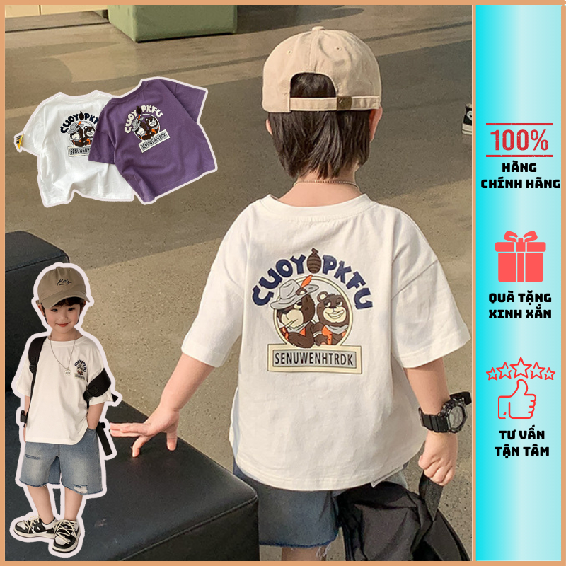 Áo phông cho bé trai phong cách Hàn Quốc, áo thun cotton mềm mát, hình in sắc nét, thấm hút mồ hôi giúp tốt