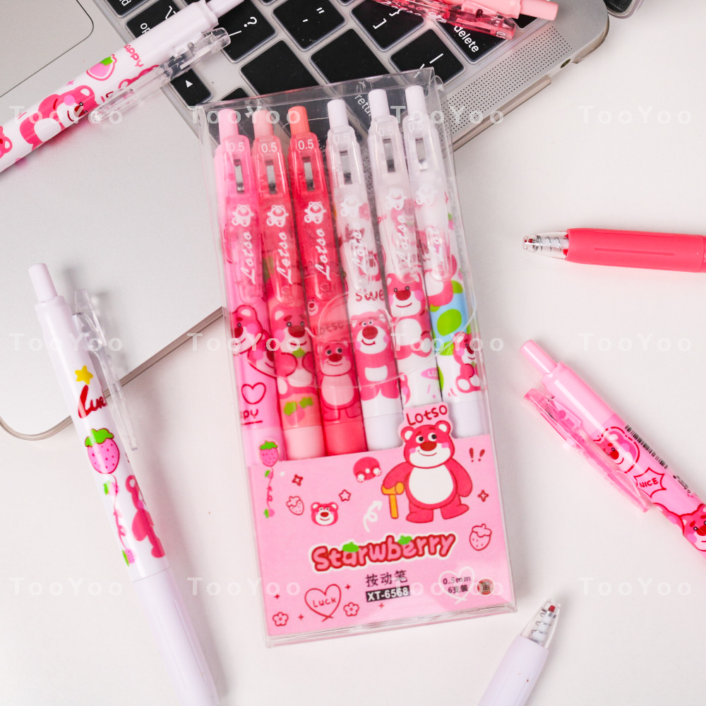 Set 6 bút bi Gấu dâu Lotso mực đen dễ thương cute TooYoo BK00166