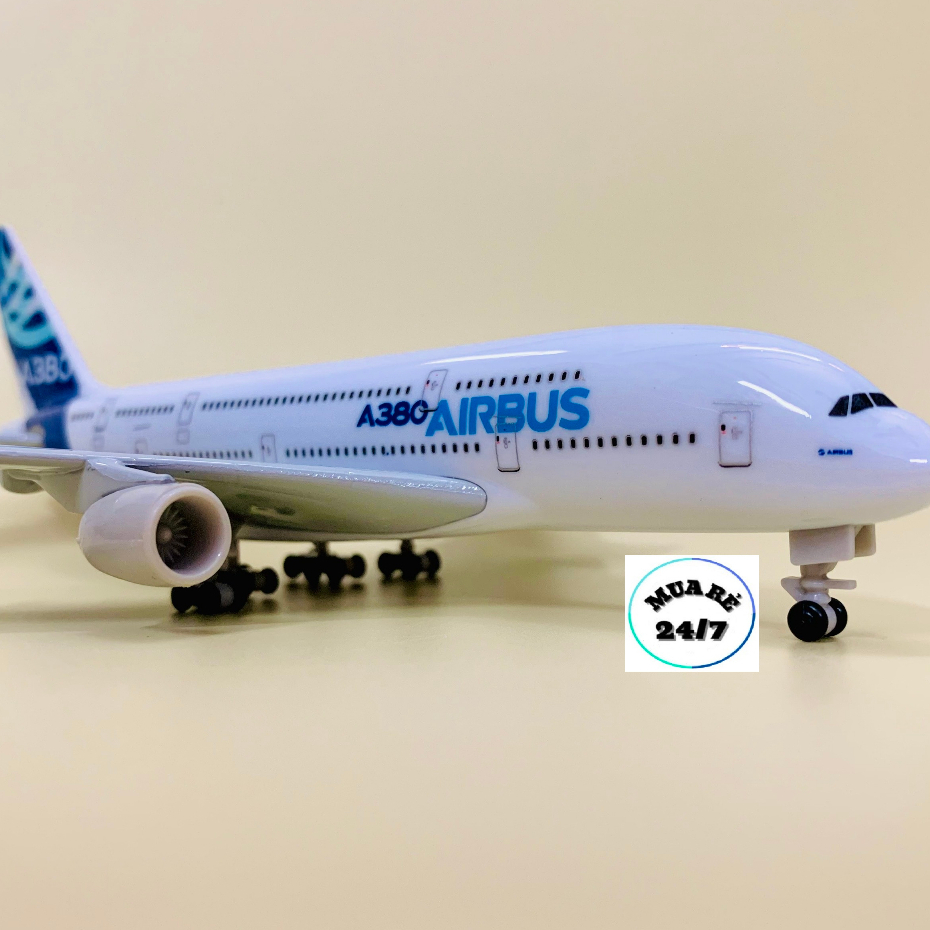 MÔ HÌNH MÁY BAY AIRBUS A380 HỢP KIM CAO CẤP 20CM CÓ BÁNH XE KÈM ĐẾ TRƯNG BÀY