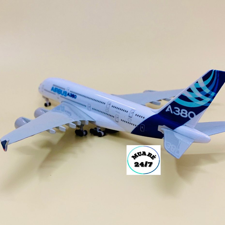 MÔ HÌNH MÁY BAY AIRBUS A380 HỢP KIM CAO CẤP 20CM CÓ BÁNH XE KÈM ĐẾ TRƯNG BÀY