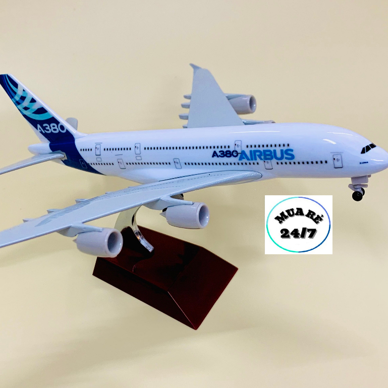 MÔ HÌNH MÁY BAY AIRBUS A380 HỢP KIM CAO CẤP 20CM CÓ BÁNH XE KÈM ĐẾ TRƯNG BÀY