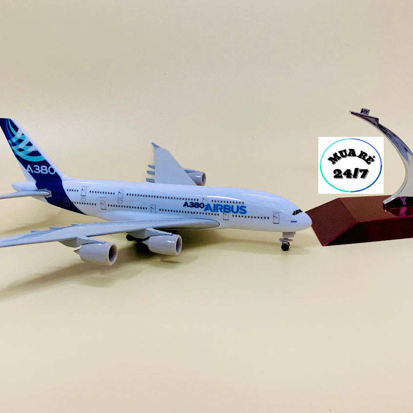 MÔ HÌNH MÁY BAY AIRBUS A380 HỢP KIM CAO CẤP 20CM CÓ BÁNH XE KÈM ĐẾ TRƯNG BÀY