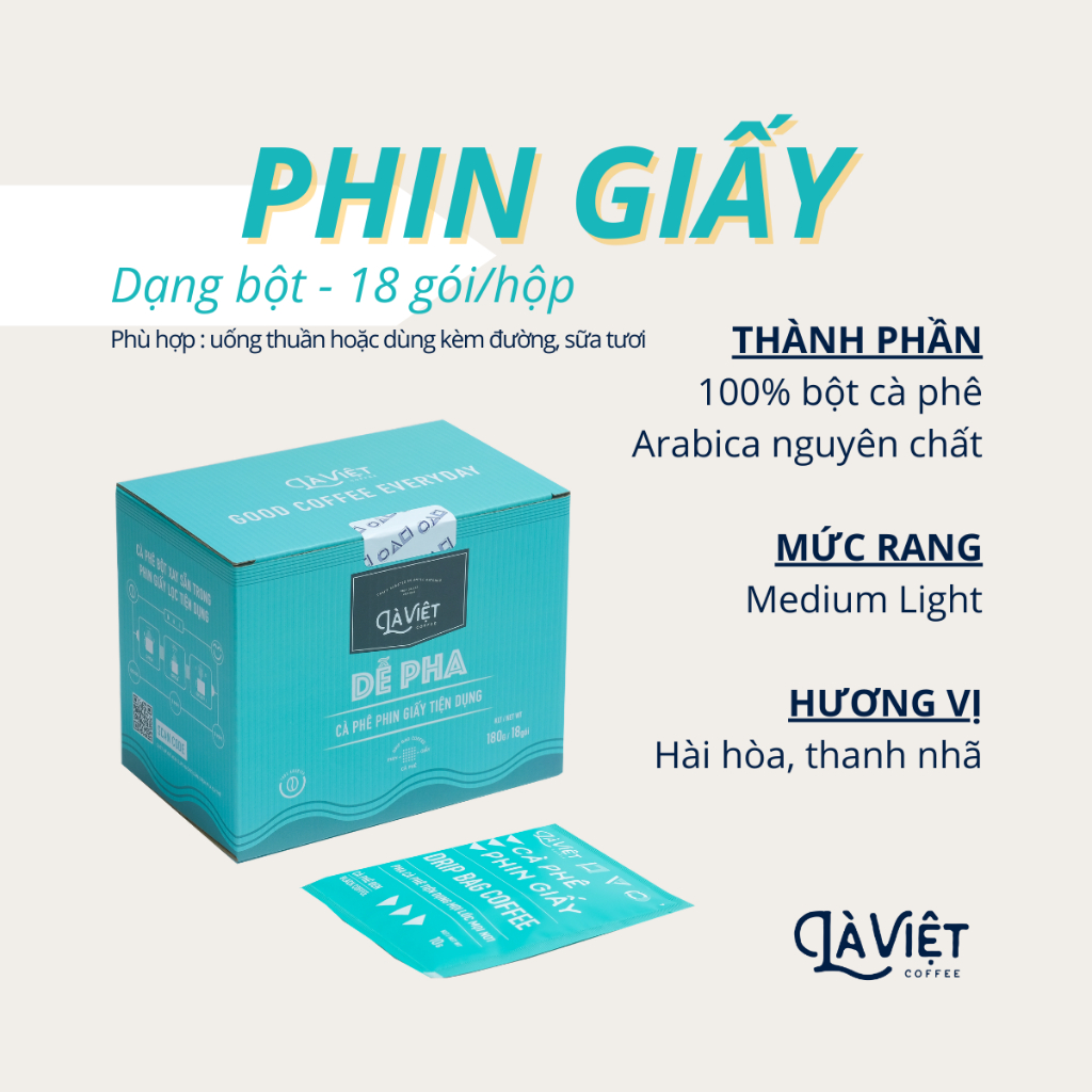 Cà Phê Phin Giấy LÀ VIỆT Hộp 18 Gói