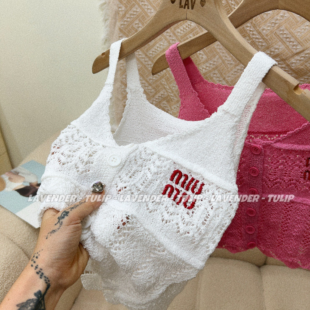 Áo 2 dây len lưới mtg Miu Miu sịn sò 2 màu hot trend Hàng QC chất đẹp freesize