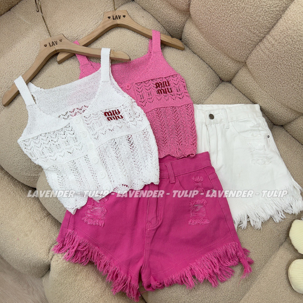 Áo 2 dây len lưới mtg Miu Miu sịn sò 2 màu hot trend Hàng QC chất đẹp freesize