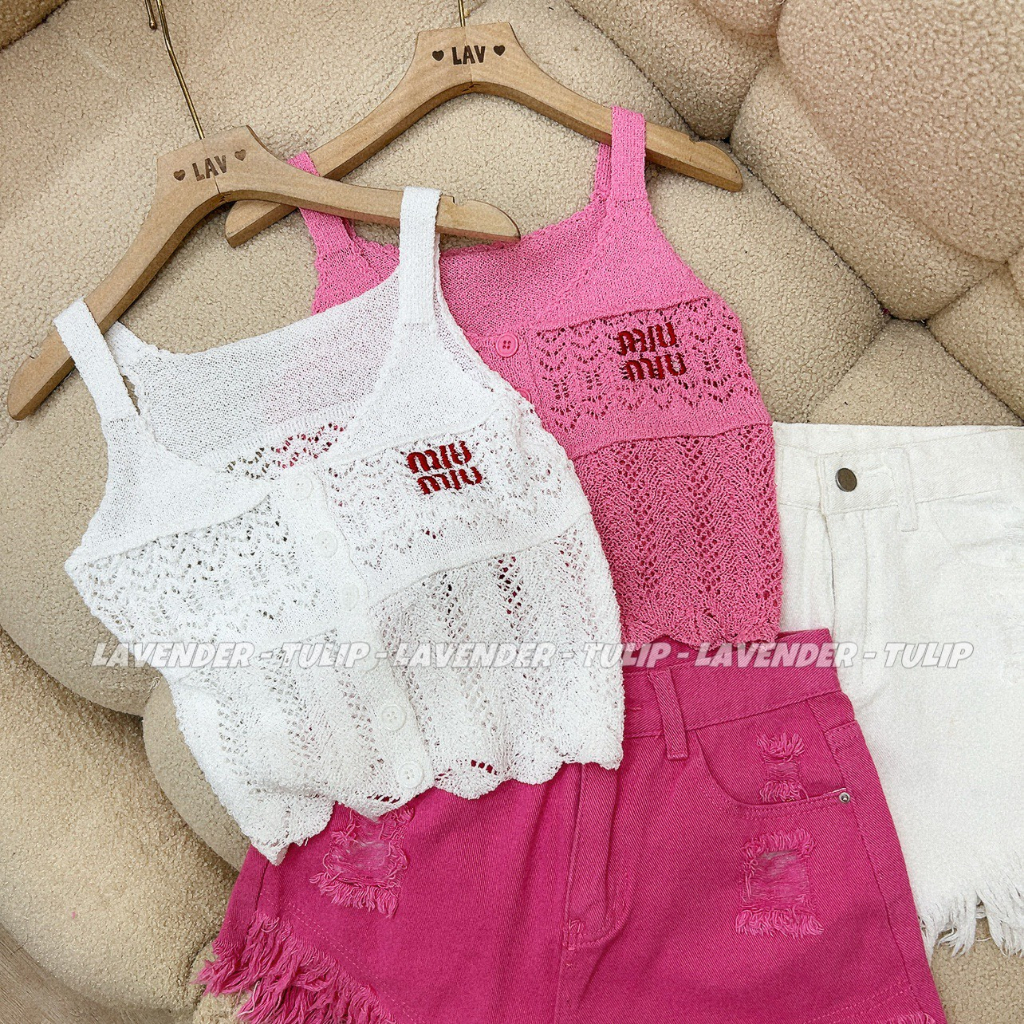 Áo 2 dây len lưới mtg Miu Miu sịn sò 2 màu hot trend Hàng QC chất đẹp freesize