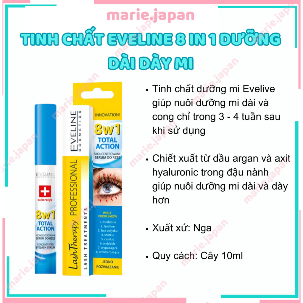 Tinh Chất Eveline 8 in 1 Dưỡng Dài Dày Mi Total Action Lash Therapy Cây 10ml