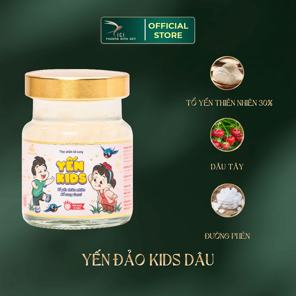 Yến Sào Cho Bé Kids vị Dâu CiCi Thượng Đỉnh Yến hũ 70ml 30% tổ yến nguyên chất giúp bé ăn ngon, phát triển toàn diện