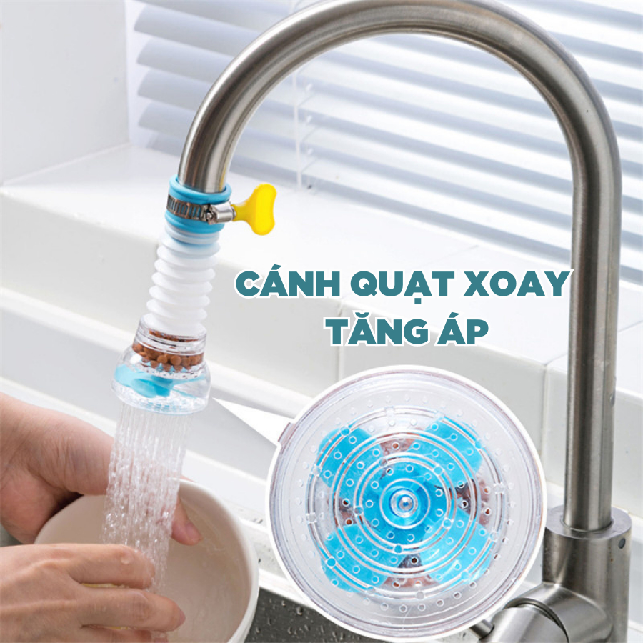 Đầu vòi lọc nước cánh quạt rửa bát tăng áp, đầu nối rửa bát khớp xoay 360 độ tùy chỉnh tăng giảm dài, tặng kèm cổ dê