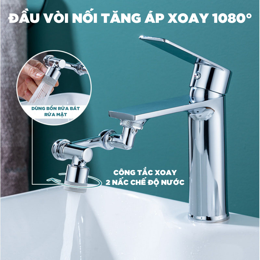 Đầu vòi nối rửa chén thông minh, vòi nối 3 khớp xoay 1080 độ có 2 chế độ nước - Huy Tưởng Trading