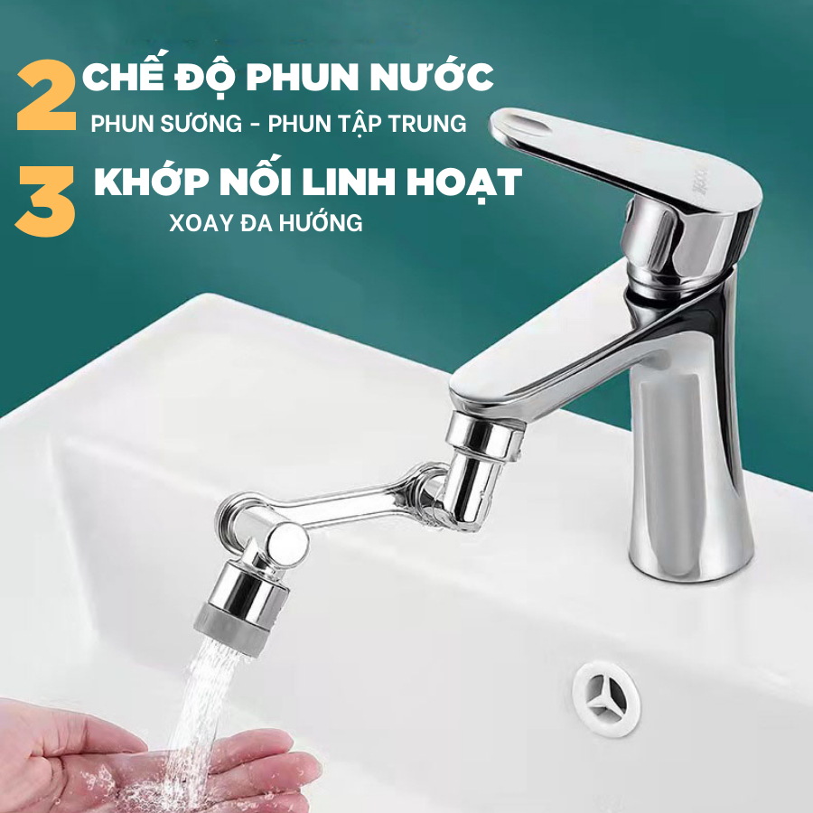 Đầu vòi nối rửa chén thông minh, vòi nối 3 khớp xoay 1080 độ có 2 chế độ nước - Huy Tưởng Trading