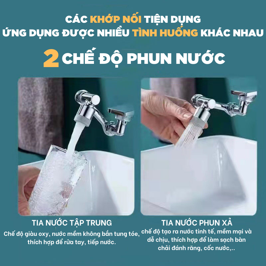 Đầu vòi nối rửa chén thông minh, vòi nối 3 khớp xoay 1080 độ có 2 chế độ nước - Huy Tưởng Trading