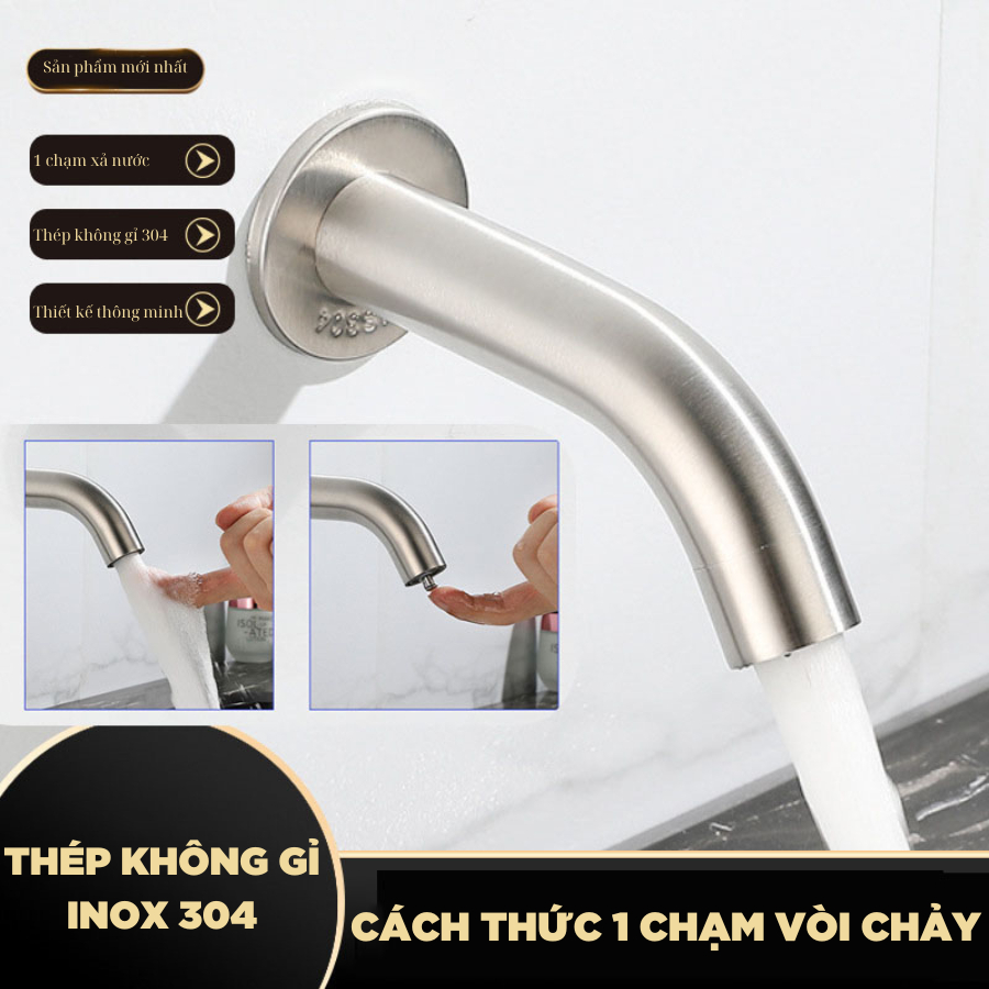 Vòi lavabo rửa bát gắn tường không tay vặn, thiết kế thông minh một lần chạm on/off - Huy Tưởng Trading