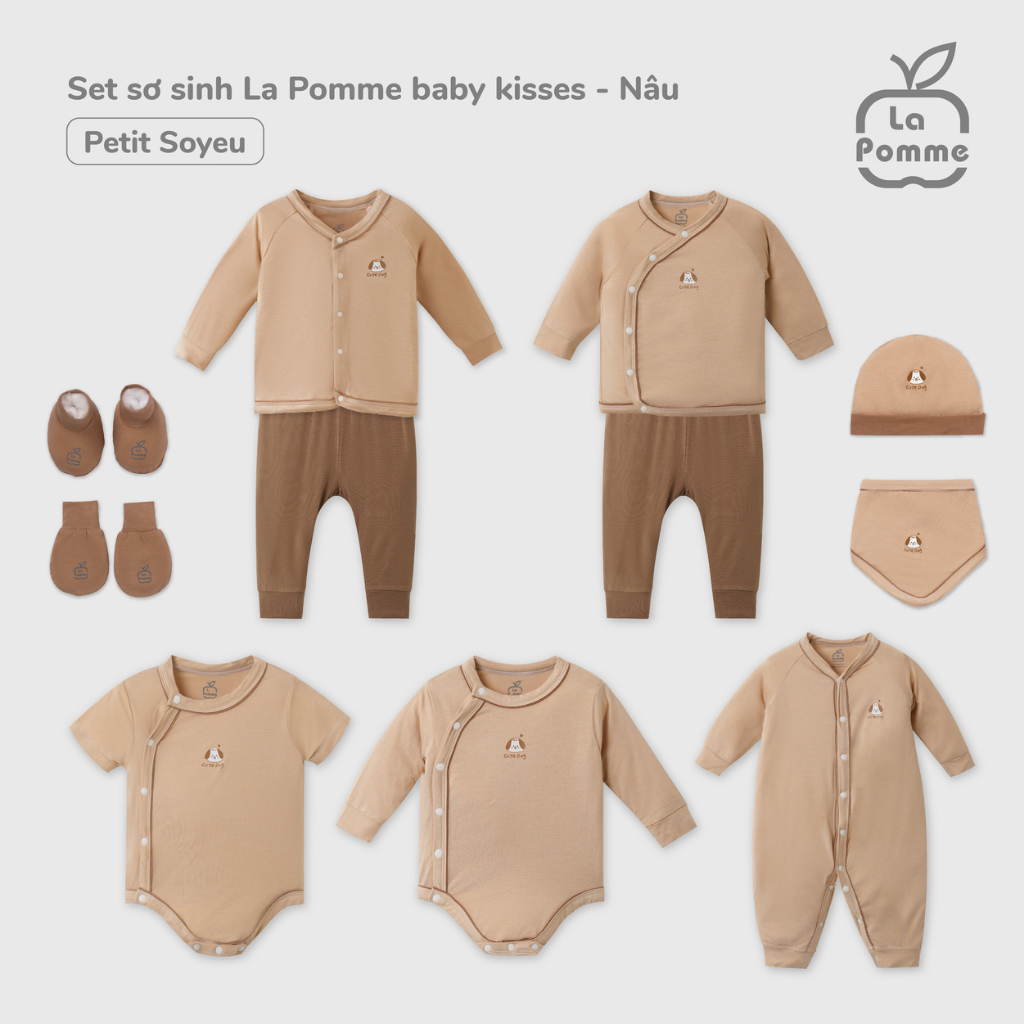 Bộ dài tay La Pomme cúc lệch baby kisses - Be