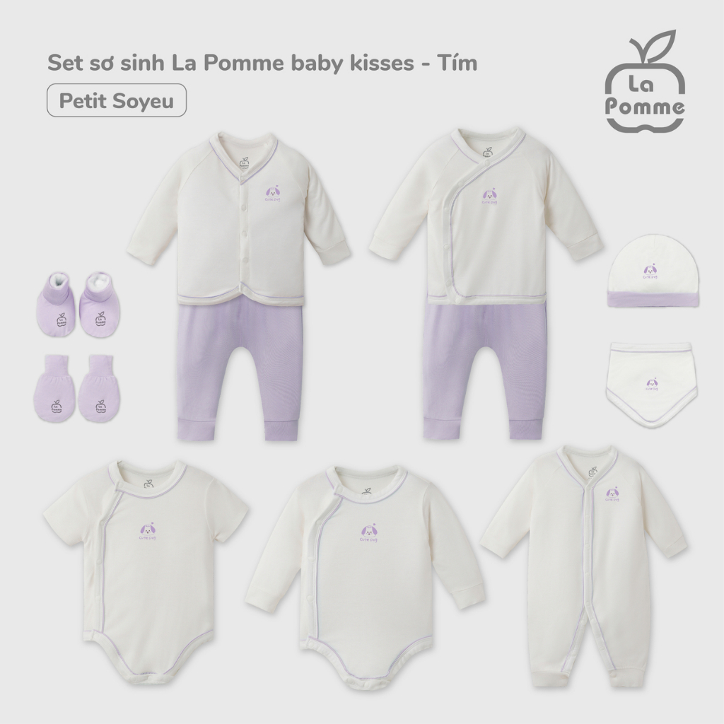 Bộ dài tay La Pomme cúc lệch baby kisses - Be