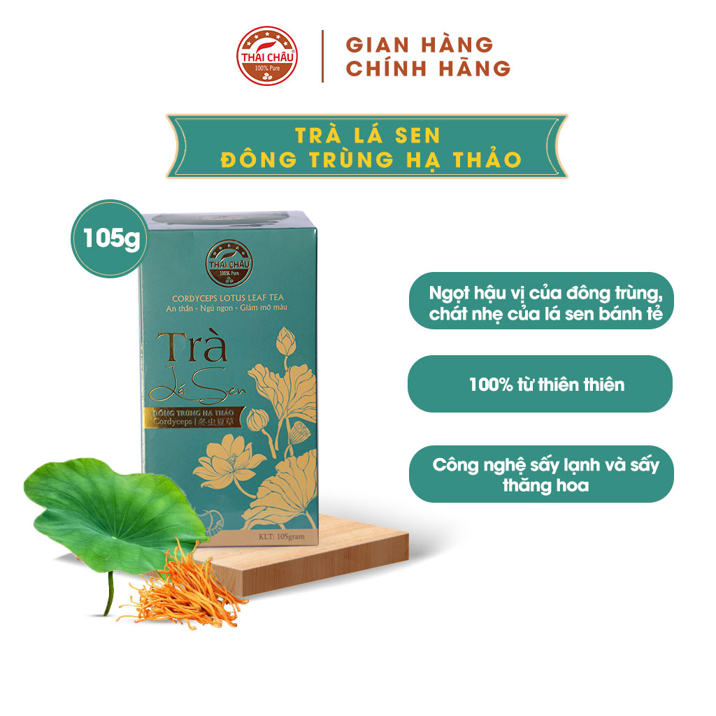 Trà lá sen đông trùng hạ thảo THÁI CHÂU giúp an thần, ngủ ngon (105g/ hộp)
