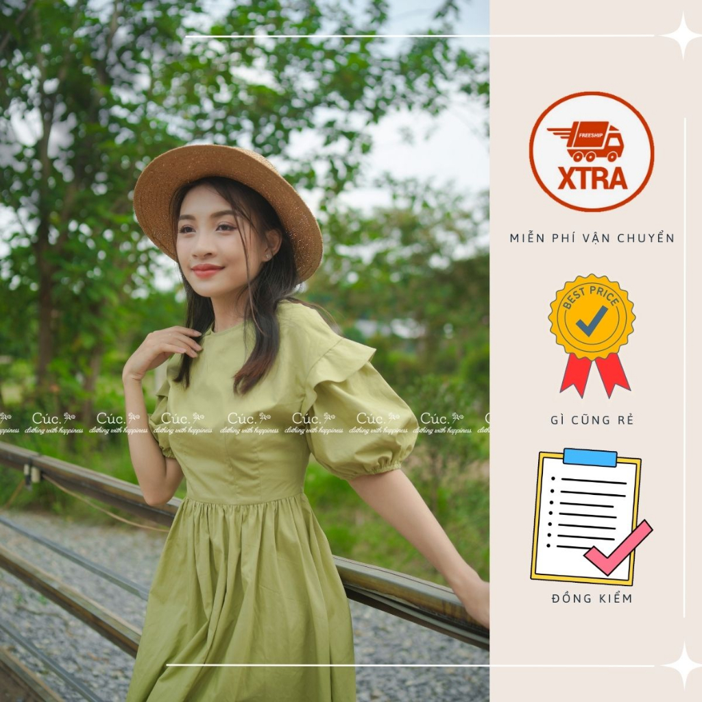 Váy tay bồng, Váy thiết kế chiết eo - Cúc.Clothing