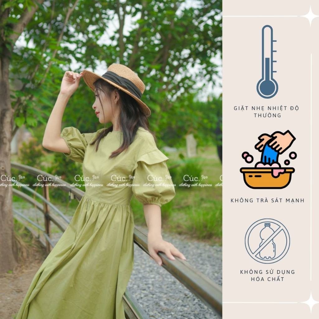 Váy tay bồng, Váy thiết kế chiết eo - Cúc.Clothing