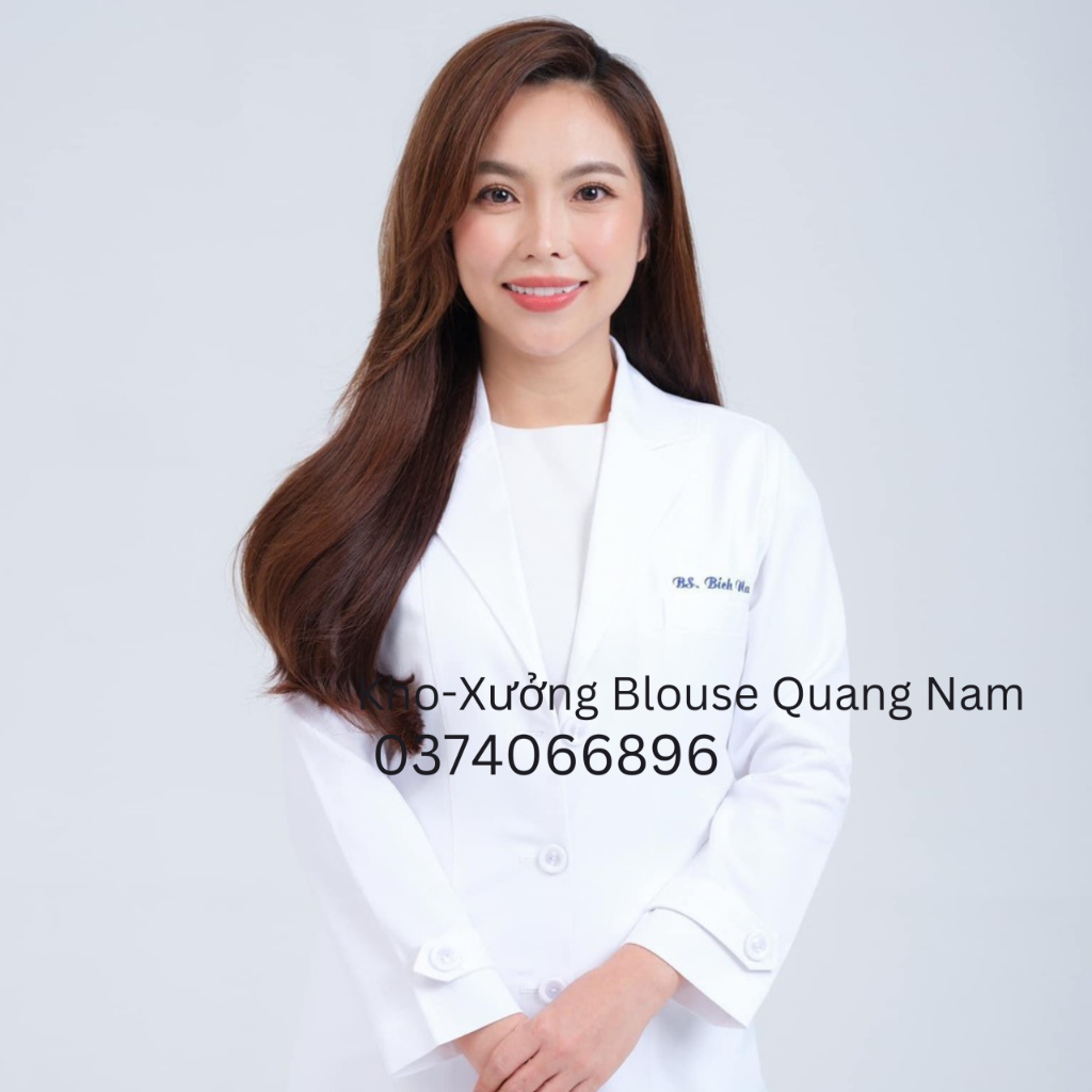 Áo Blouse Bác Sĩ Dài Tay Cao Cấp, Vải Cotton Dày Dặn - Dáng Dài Nam/Nữ - Đồng Phục Y Tế