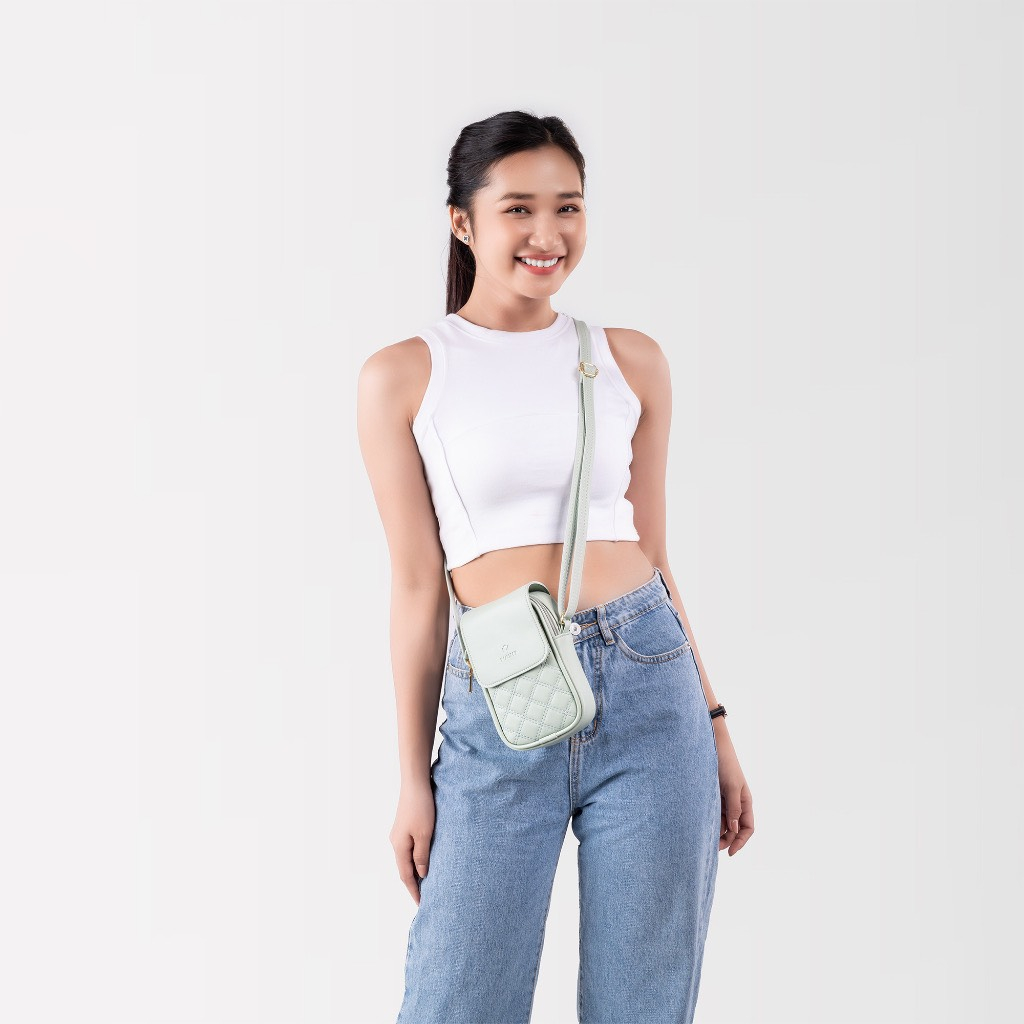 Túi đeo chéo da nữ mini chỉ nổi hình thoi YUUMY YN150