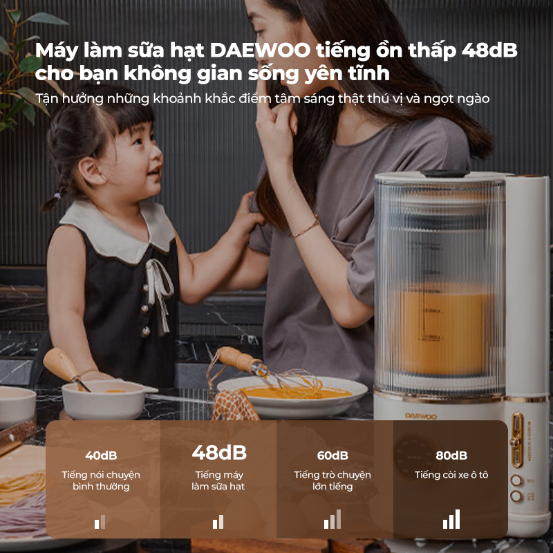 Máy Làm Sữa Hạt DAEWOO FP01 1500ml kiểu dáng cổ điển, độ ồn chỉ 49 db