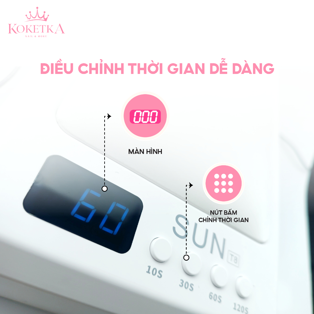 Máy Hơ Gel SUN T8 - 72W/UV gel/LED Hàng Chính Hãng Bảo Hành 6 THÁNG