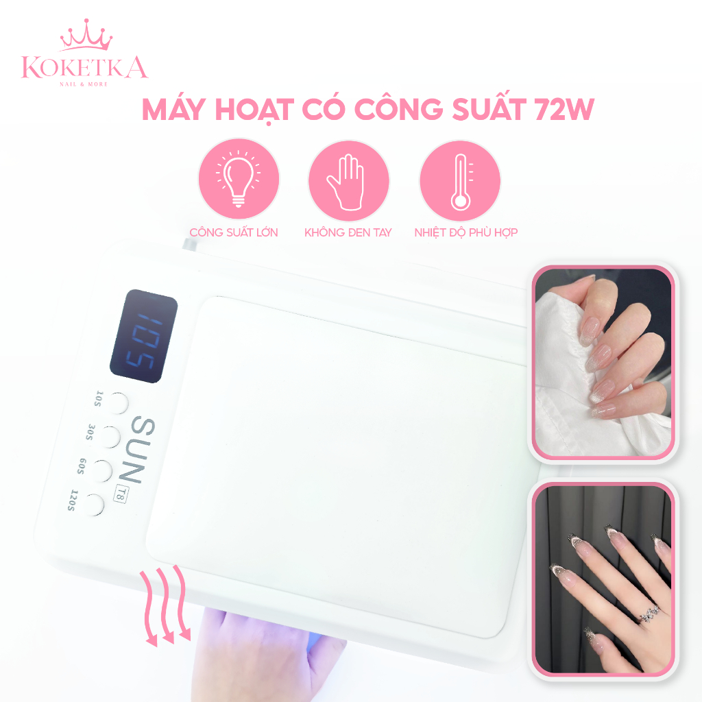Máy Hơ Gel SUN T8 - 72W/UV gel/LED Hàng Chính Hãng Bảo Hành 6 THÁNG