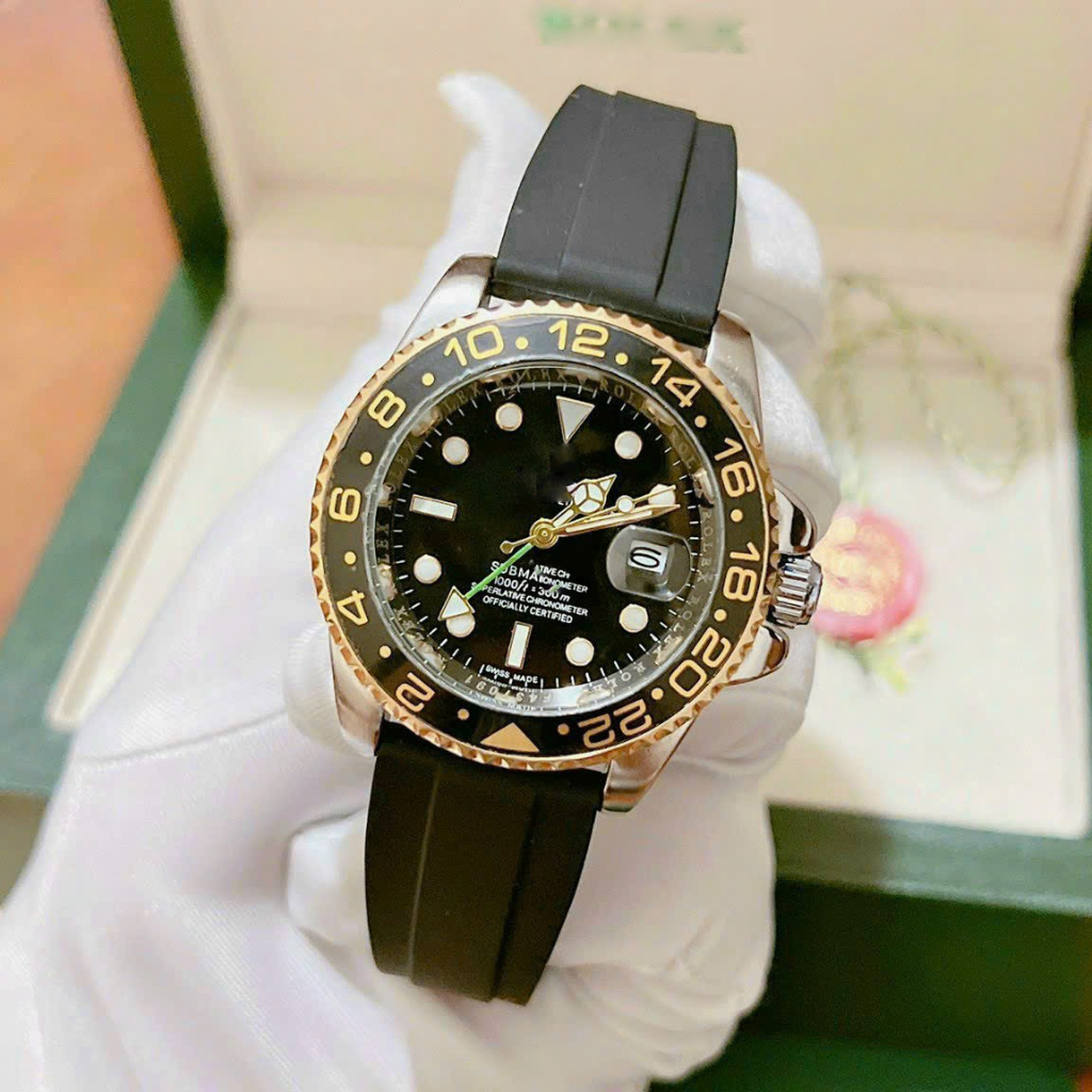 Đồng hồ nam tọa độ submarin rollex dây cao su, size 41mm