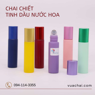 [THỦY TINH DÀY] Chai Bi lăn 10ml màu hồng cao cấp nhiều màu, Bi thép không gỉ - 1 chai, chiết nước hoa tinh dầu