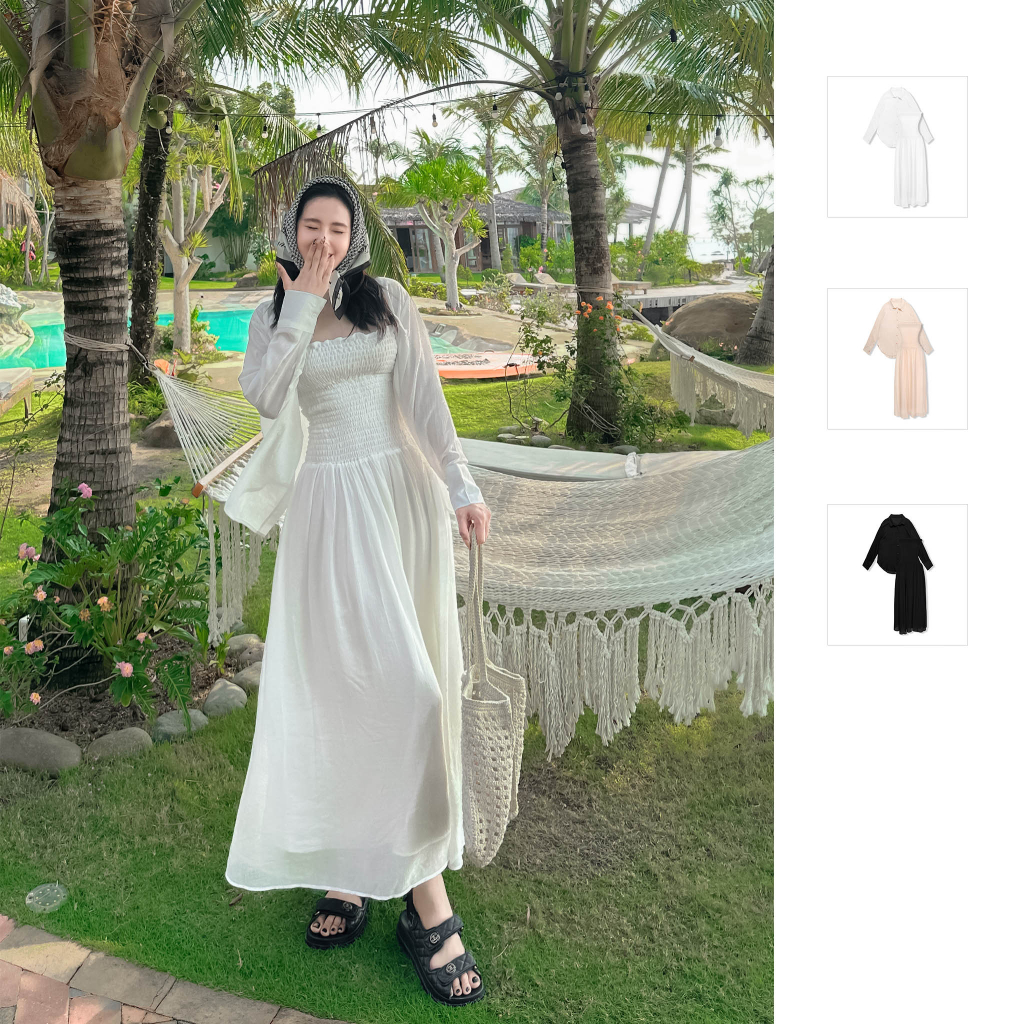 Set Nữ Shirt Princess Long Dress, Chất Vải Tằm Hàn Thoải Mái, WSB056, SOMEHOW