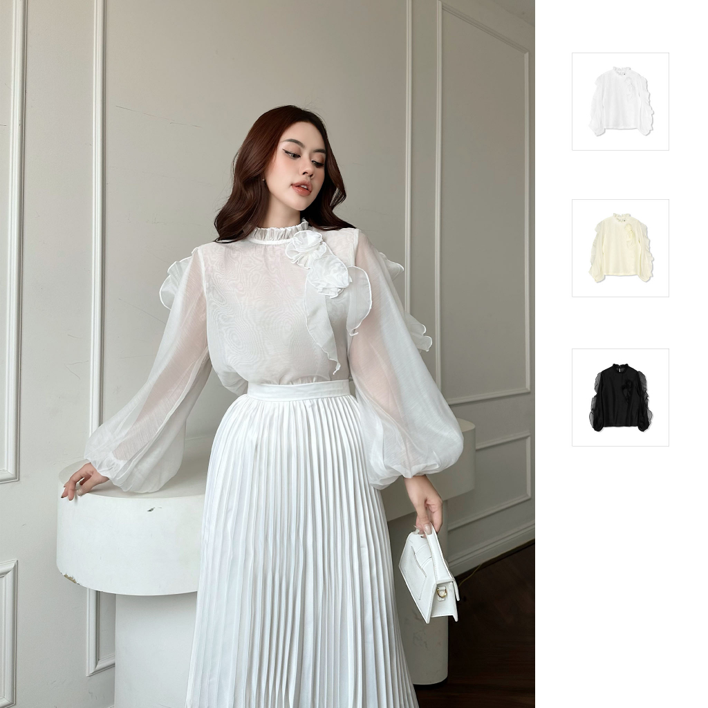 Áo Nữ Long Sleeve Sheer Mesh Fabric, Chất Vải Vải Voan Lụa Thoải Mái, WKI013, SOMEHOW