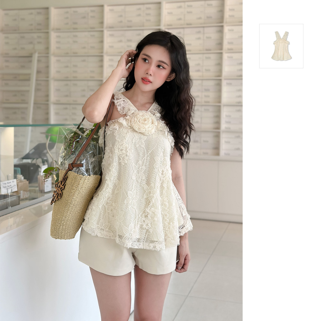 Áo Nữ Lace Centre Flower, Chất Vải Ren Lưới Thoải Mái, WKI017, SOMEHOW