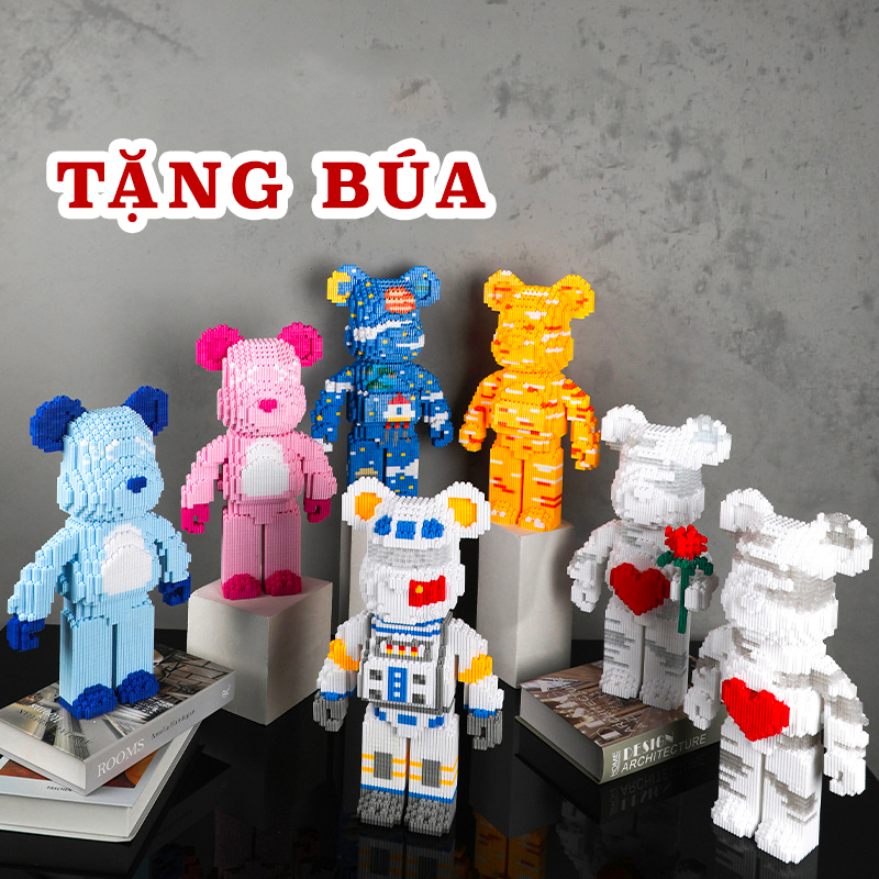 Mô hình lắp ráp Le go bearbrick 30cm tặng búa, bộ le go gấu bearbrick nhiều kích cỡ