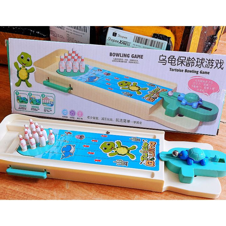 Bộ đồ chơi trẻ em MiNi Bowling rùa bao gồm 1 bàn 10 pin và 2 bóng