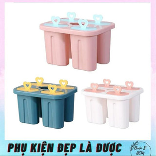 Khuôn làm kem 4 ngăn, dụng cụ làm kem đơn giản, màu sắc tươi sáng , khuôn làm kem 4 cây tại nhà
