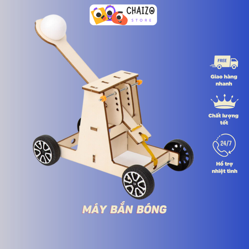 Đồ chơi lắp ghép thông minh theo phương pháp STEM mô hình máy bắn bóng gỗ 3D