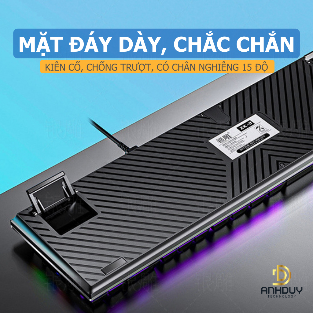 Bàn phím cơ gaming ZK3 104 phím blue switch Led RGB tùy chỉnh nhiều chế độ chuyên chơi game - Hàng chính hãng