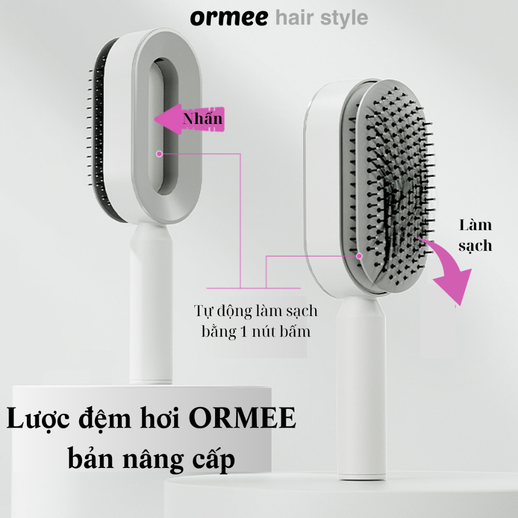 Lược đệm hơi massage ORMEE túi khí trung tâm, gỡ rối tóc, massage da đầu êm ái và không làm tổn thương tóc