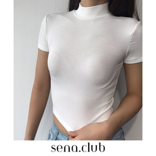 Sena.club-áo croptop nữ tay ngắn cổ lọ ôm body, áo thun croptop kiểu sexy chất thun gân s27