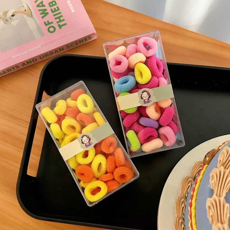 MVP3219 Hộp 50 dây buộc tóc cho bé co dãn mềm mại màu kẹo dễ thương chống gãy rụng tóc